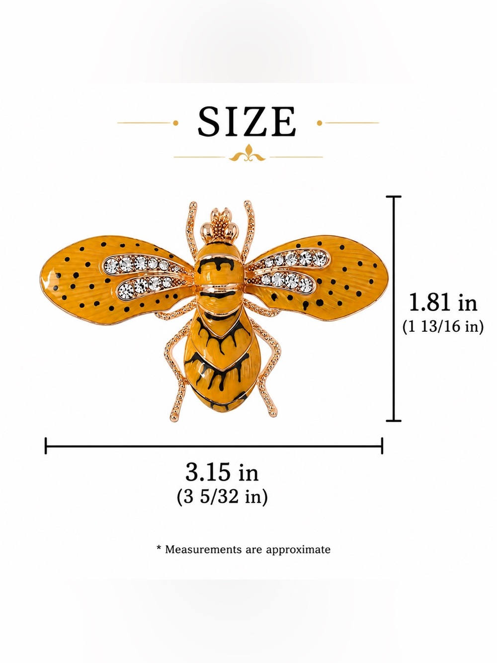 Large Yellow Queen Bee Enamel Brooch Pin Rhinestone Crystal Insect Statement Pin - Picture 5 of 5